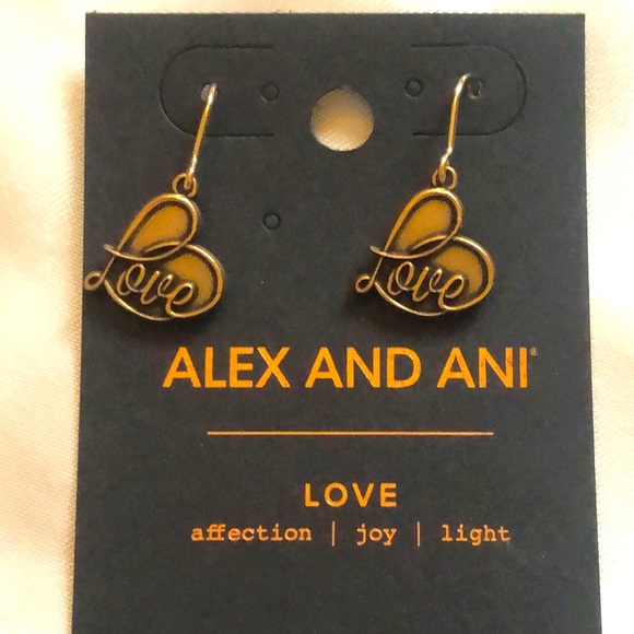 Alex And Ani Gold Tone Love Script Heart Drop Earrings NWT - Picture 5 of 9